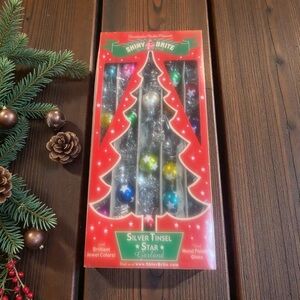 2 sets of Christopher Radko Shiny Brite Silver Tinsel Star Xmas Garland NIB